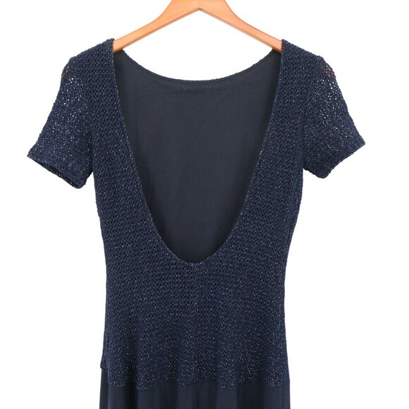 NWT JS Collections Navy Blue Long Low Cut Scoop Back Short Sleeve Gown Dress 8 - Picture 5 of 7